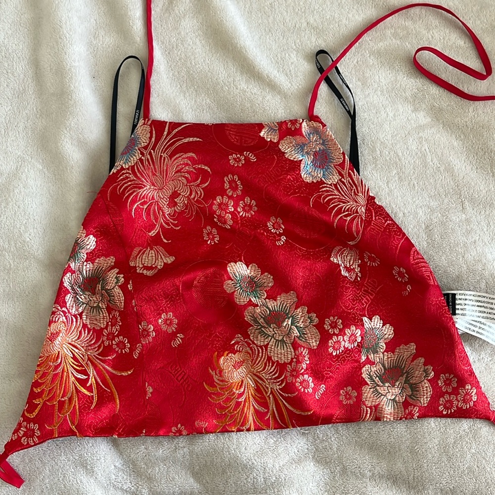 Forever 21 open back tie Asian inspired top